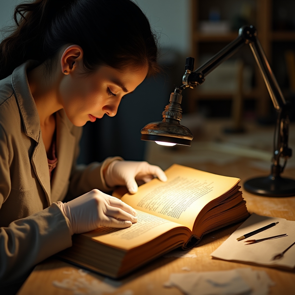 Restauro di un libro antico con strumenti professionali